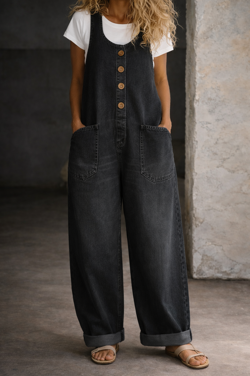 Bethany | Salopette en denim de coton lavé style vintage