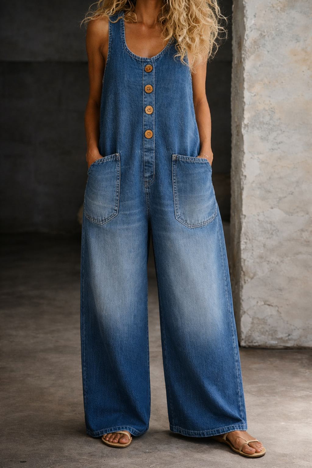 Saylor | Salopette en denim de coton délavé vintage