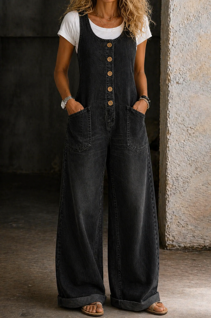 Bethany | Salopette en denim de coton lavé style vintage