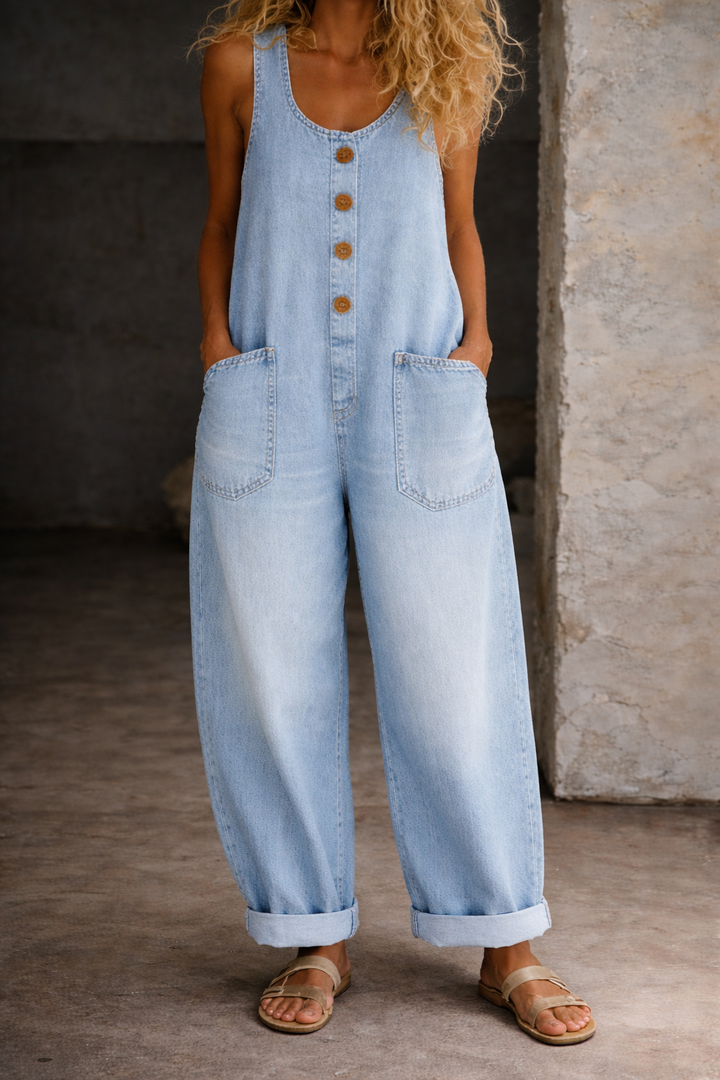 Sadie | Salopette en denim de coton délavé vintage