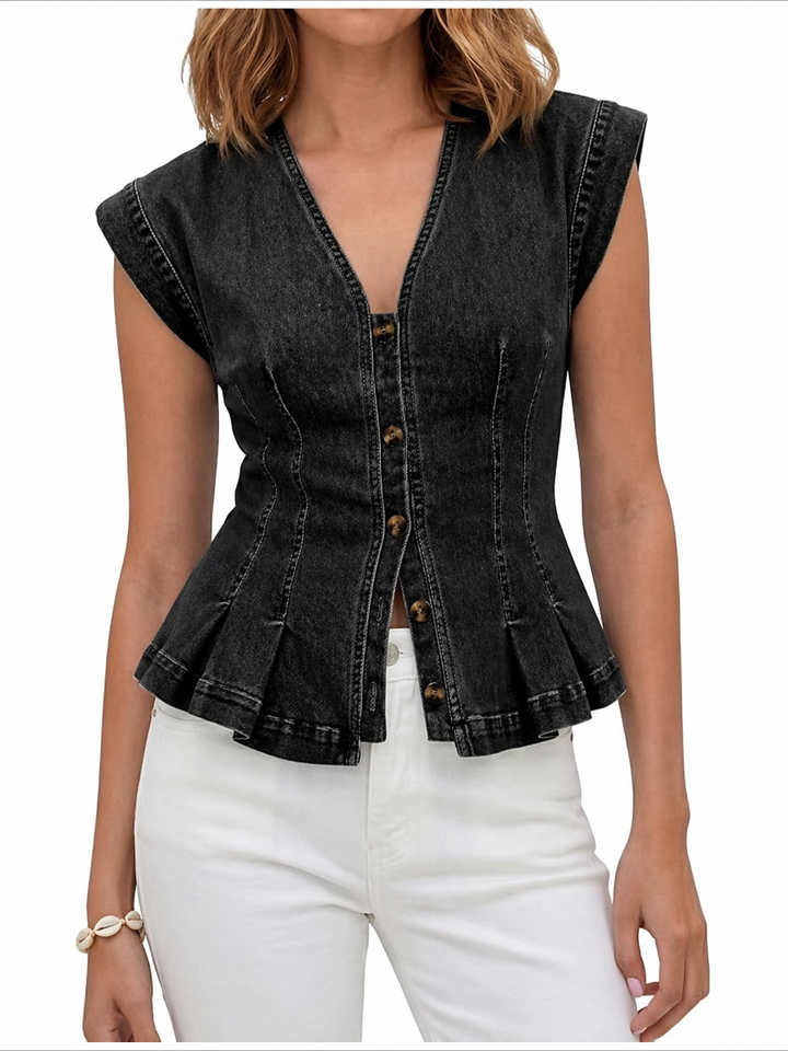 Viera | Haut en denim à col en V