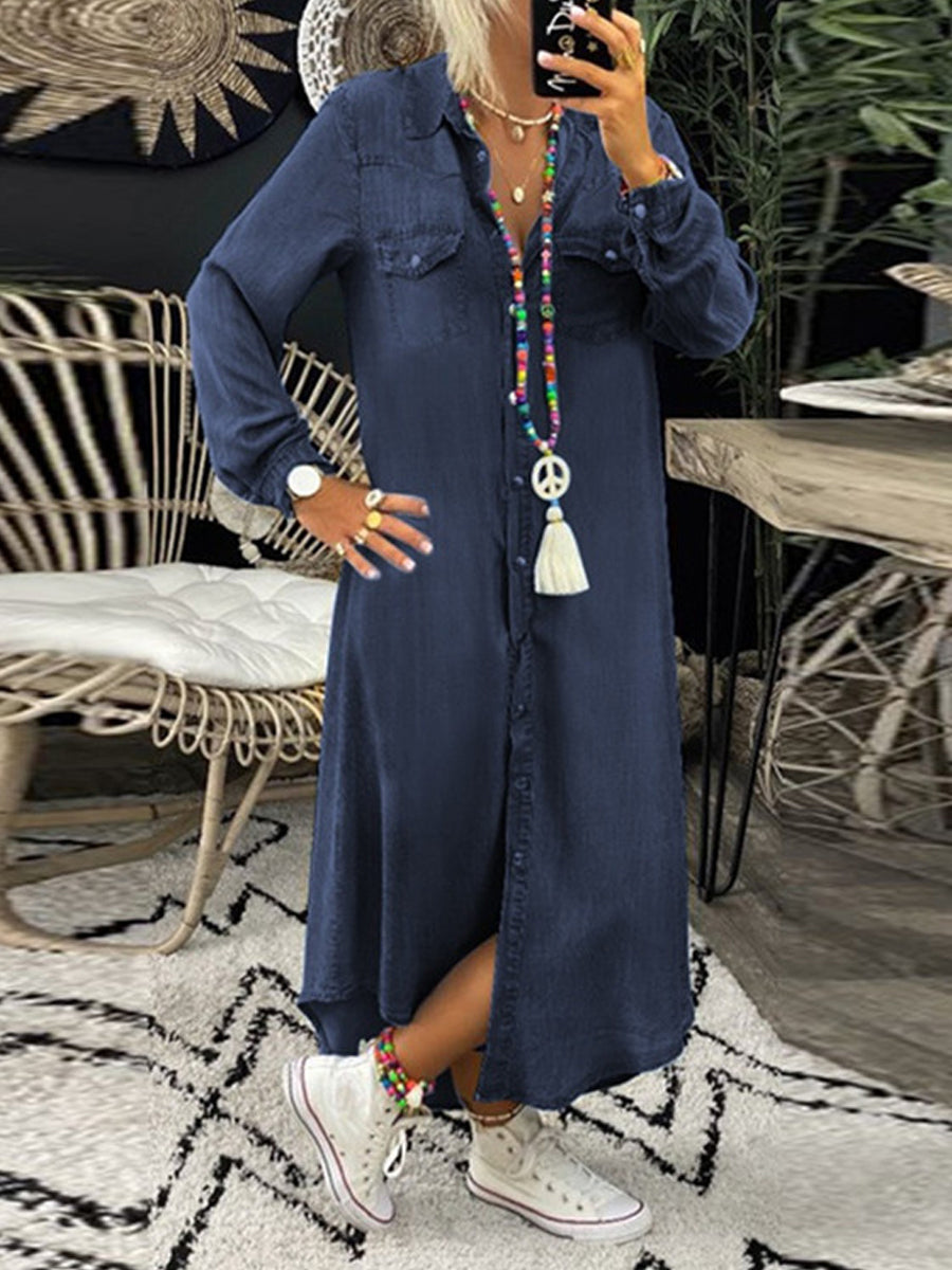 Helen | Robe chemise longue en denim décontractée et élégante