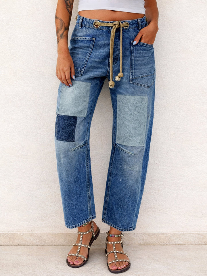Margaret | Jeans patchwork à cordon de serrage
